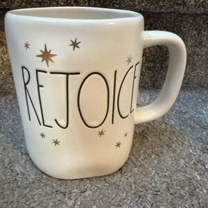 Rae Dunn Ivory Ceramic Piece with Black “Rejoice”